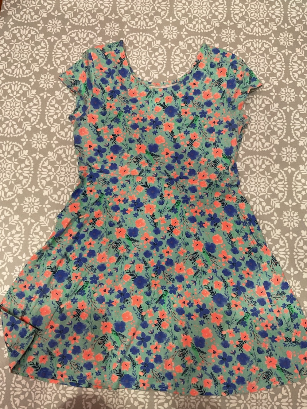 Basic Editions Girls Floral Dress Size XL (14/16) Mint Coral Blue Like New